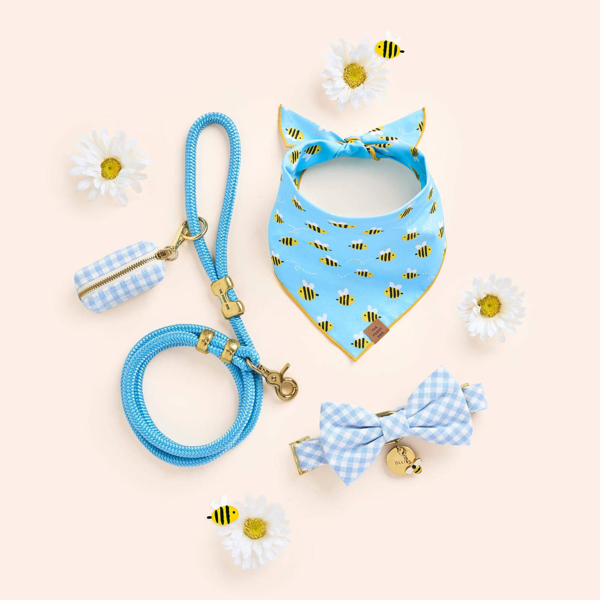 Sky Blue Gingham Bow Tie Collar