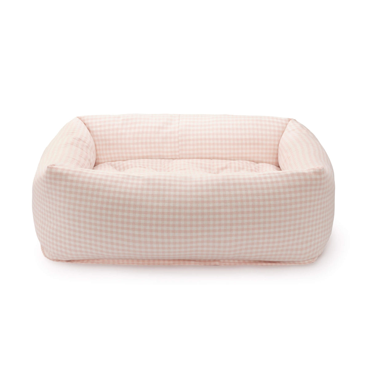 Blush Pink Gingham Bolster Dog Bed