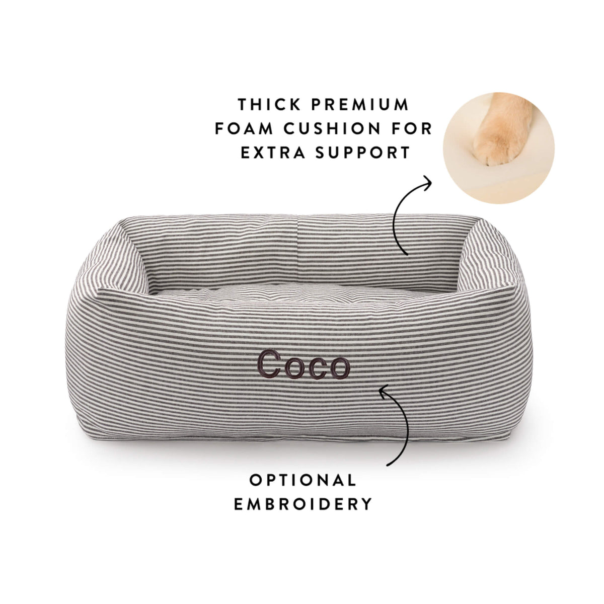 Charcoal Stripe Bolster Dog Bed
