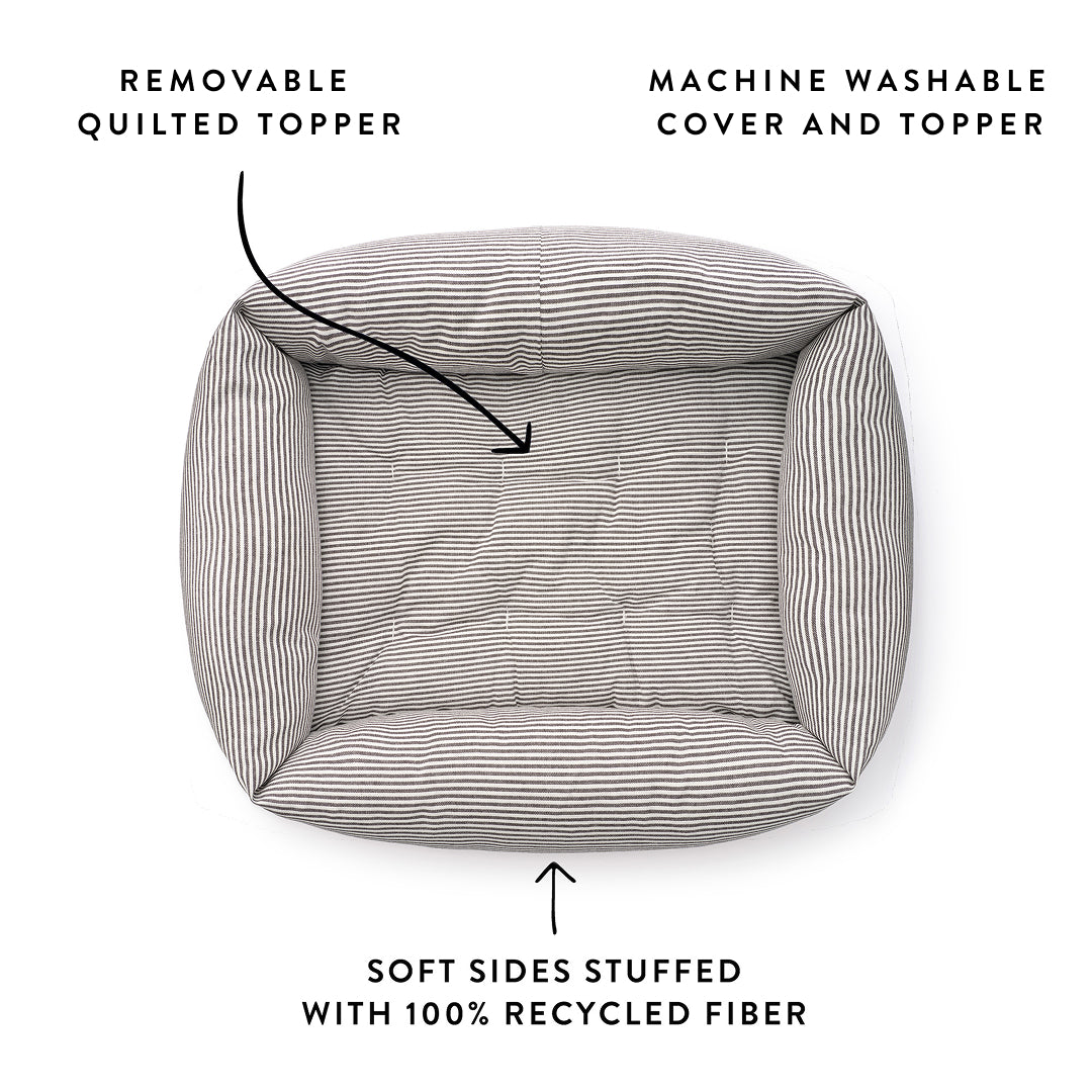 Charcoal Stripe Bolster Dog Bed