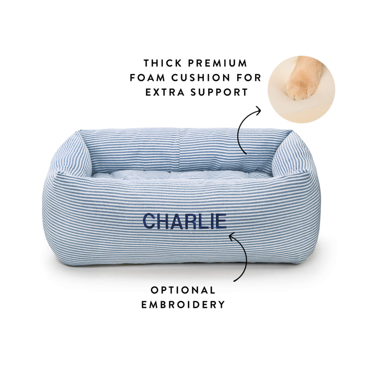 Lake Blue Stripe Bolster Dog Bed