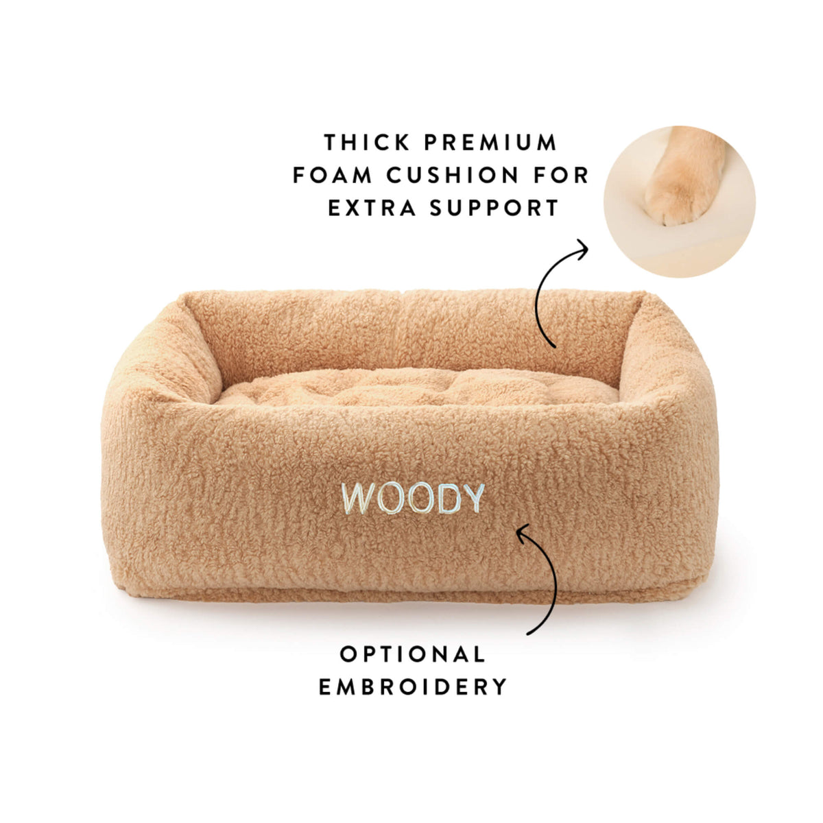 Latte Recycled Sherpa Bolster Dog Bed