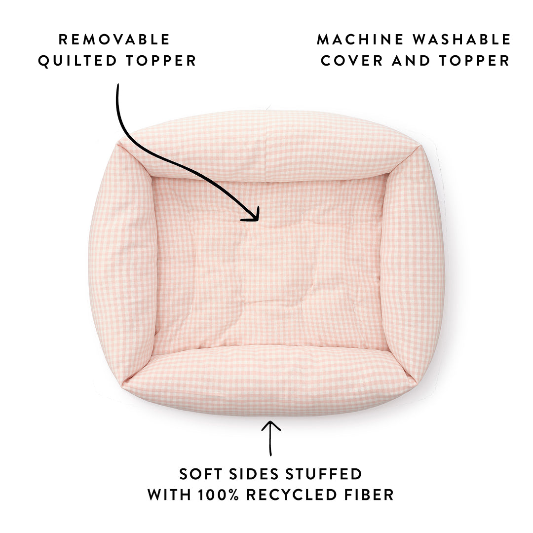 Blush Pink Gingham Bolster Dog Bed