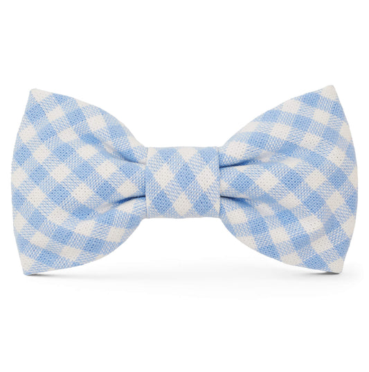 Sky Blue Gingham Dog Bow Tie