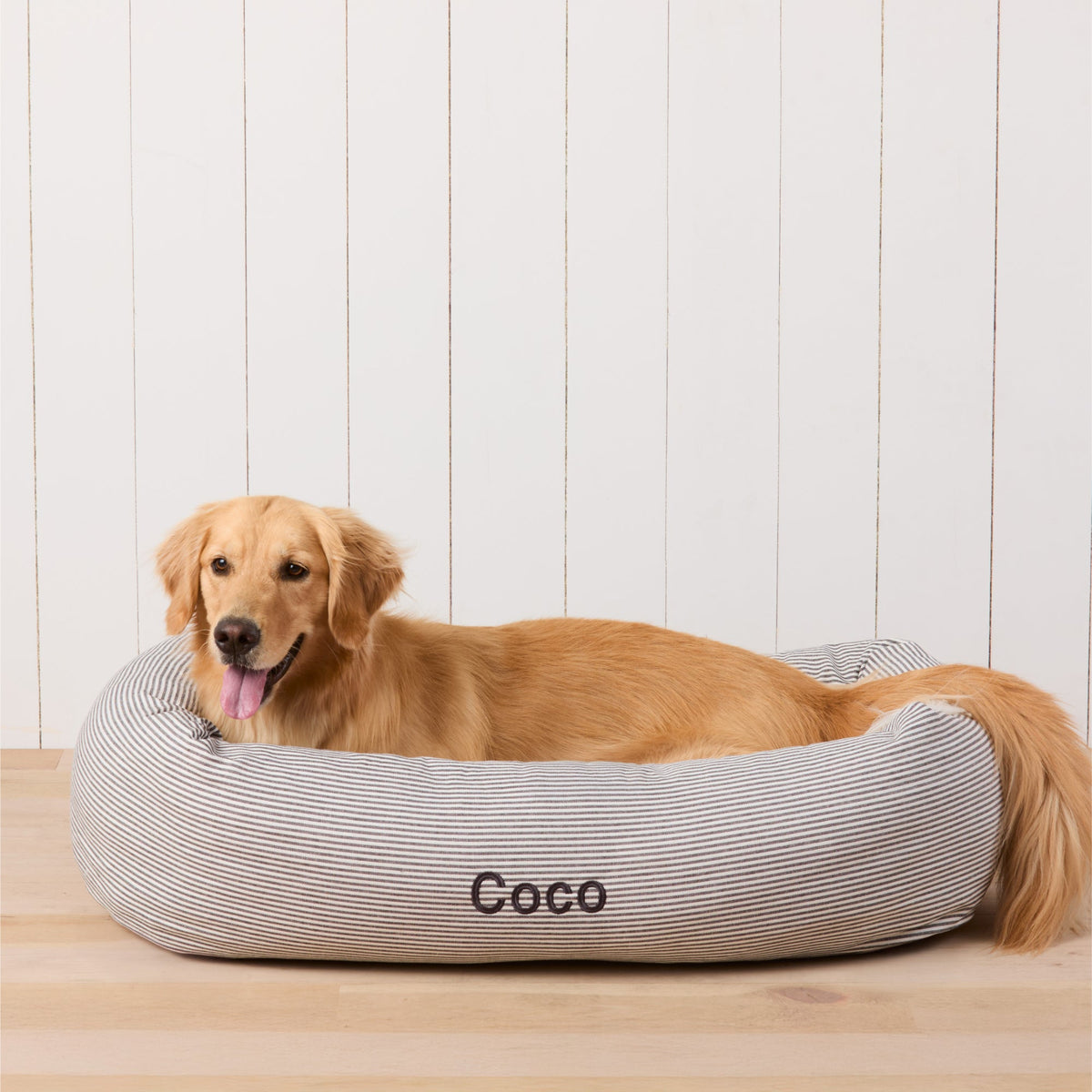 Charcoal Stripe Bolster Dog Bed