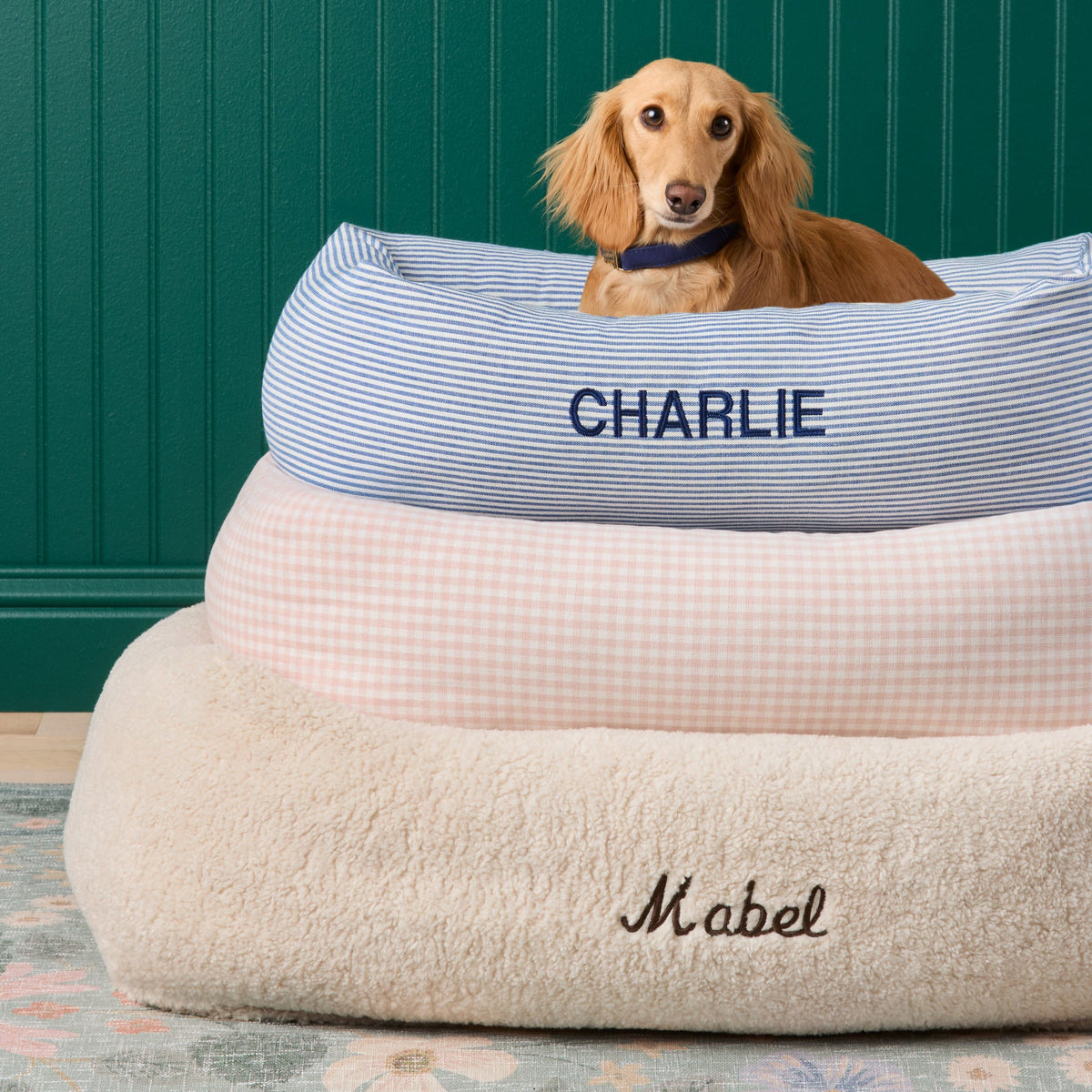 Lake Blue Stripe Bolster Dog Bed