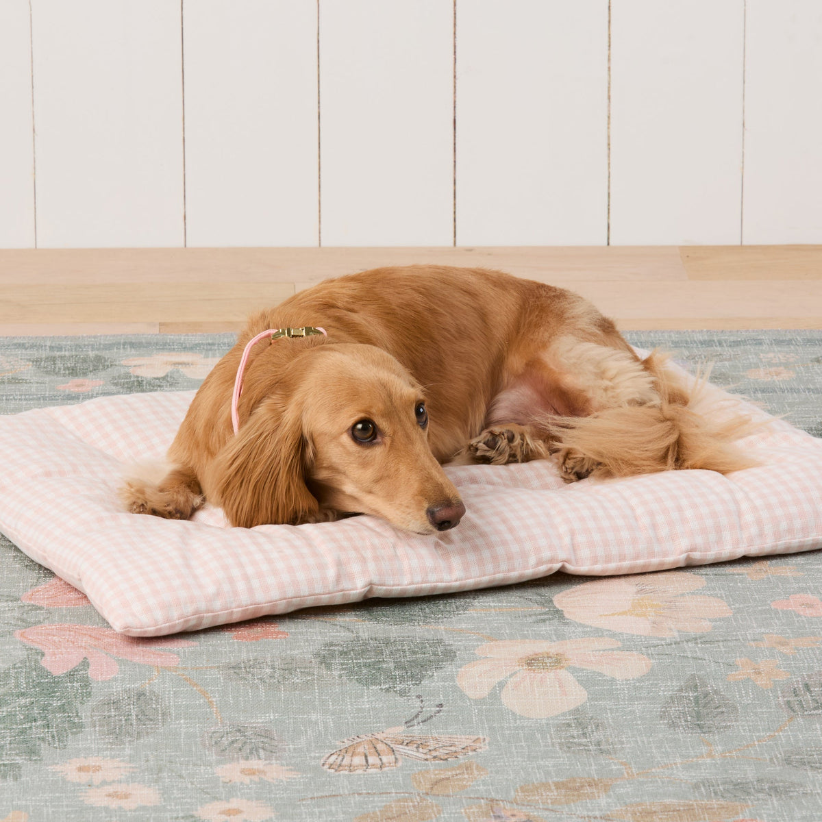 Blush Pink Gingham Bolster Dog Bed