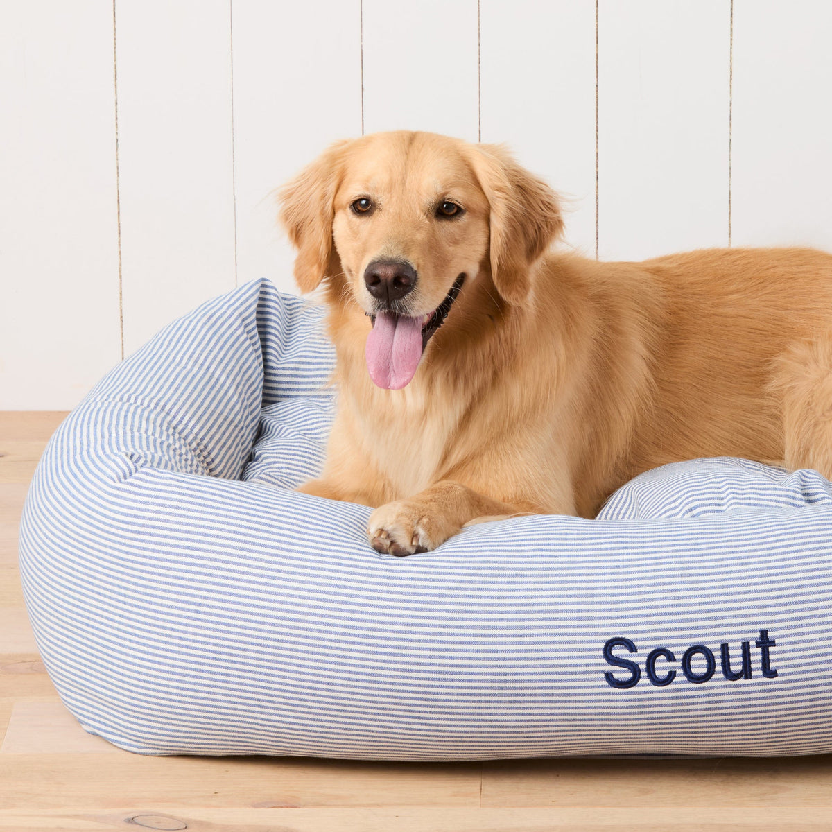 Lake Blue Stripe Bolster Dog Bed