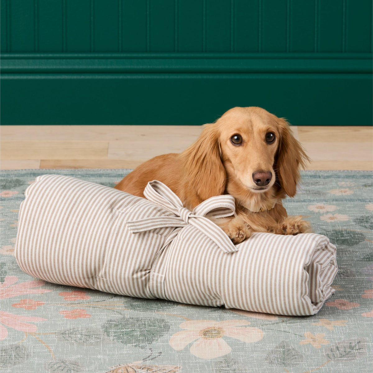 Mushroom Brown Stripe Bolster Dog Bed