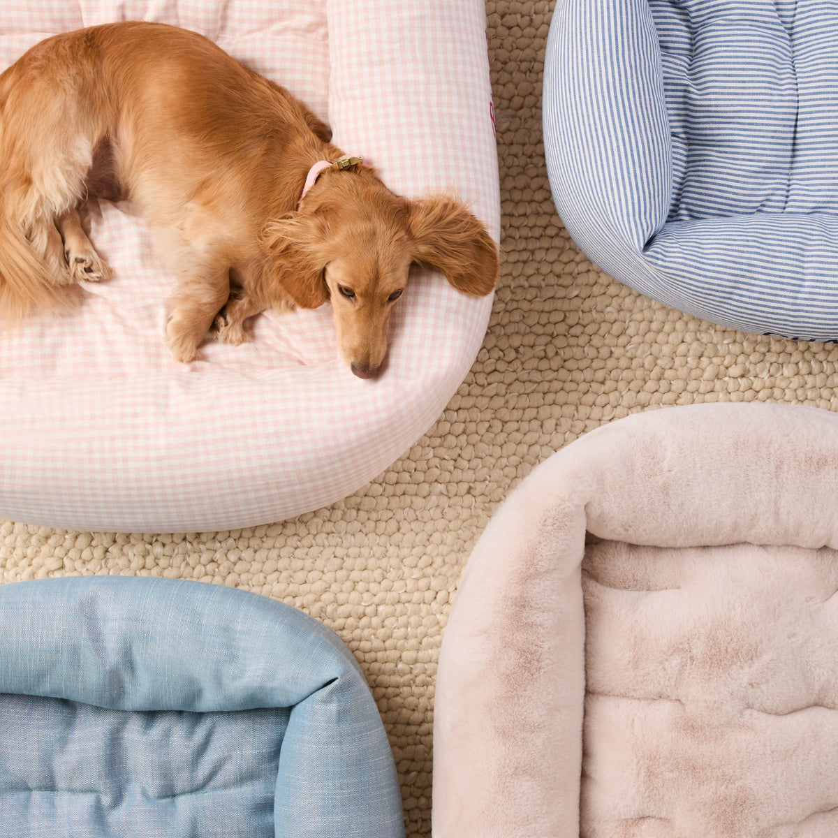 Blush Pink Gingham Bolster Dog Bed