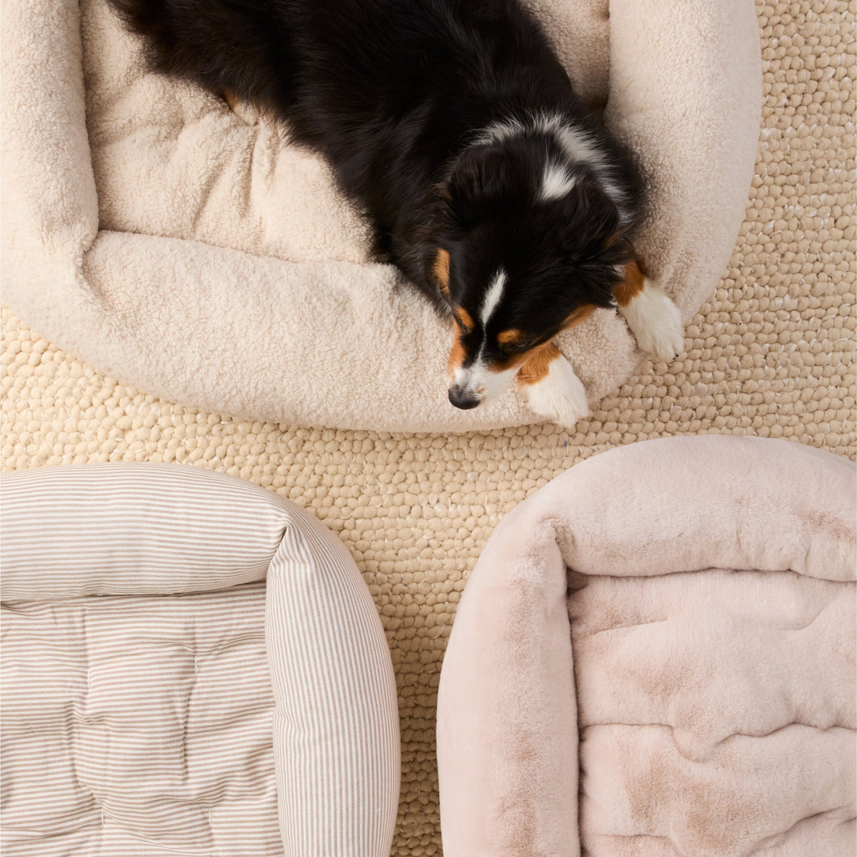Natural Recycled Faux Fur Bolster Dog Bed