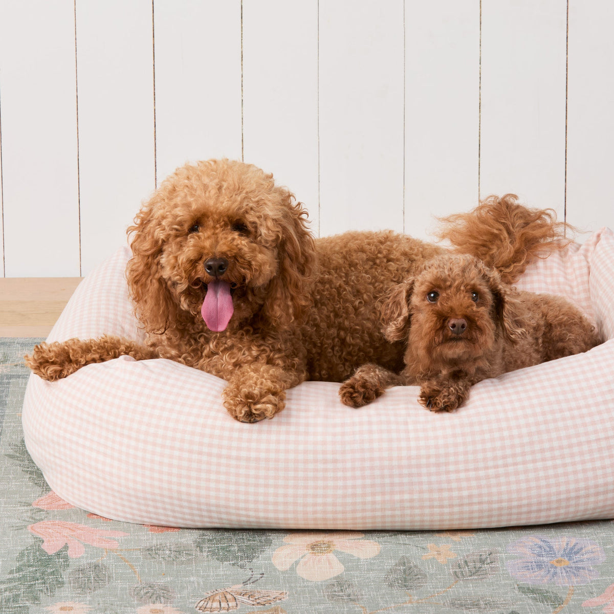 Blush Pink Gingham Bolster Dog Bed
