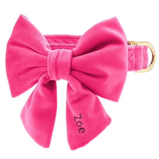 Hot Pink Velvet Lady Bow Collar