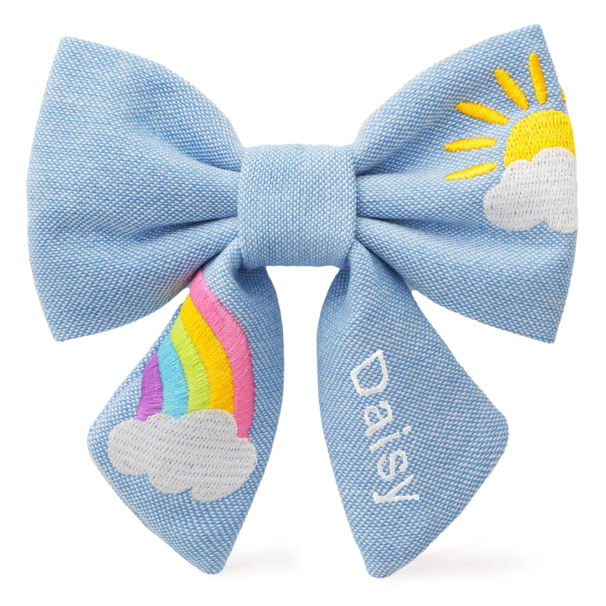 Sunshine and Rainbows Embroidered Lady Dog Bow