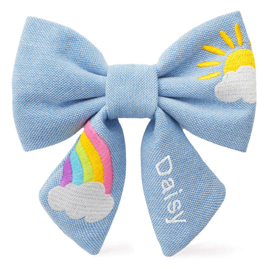 Sunshine and Rainbows Embroidered Lady Dog Bow
