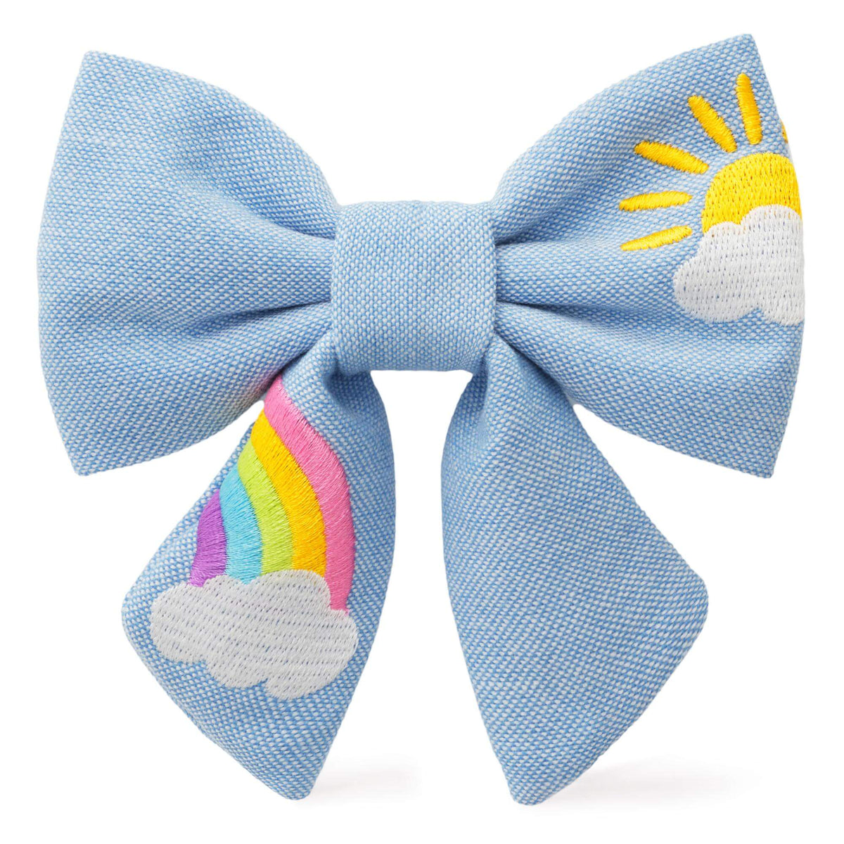 Sunshine and Rainbows Embroidered Lady Dog Bow