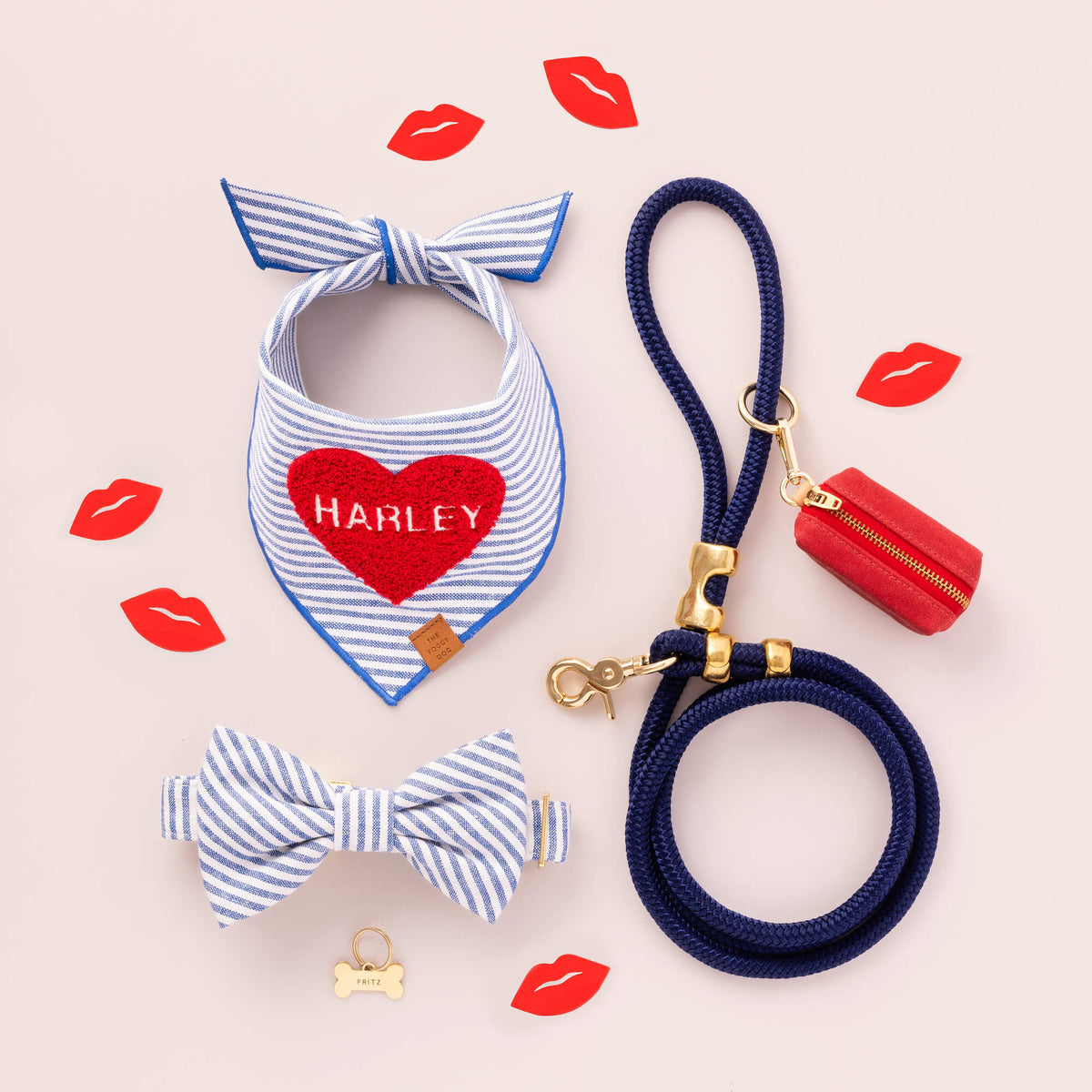 Lake Blue Stripe Dog Bow Tie